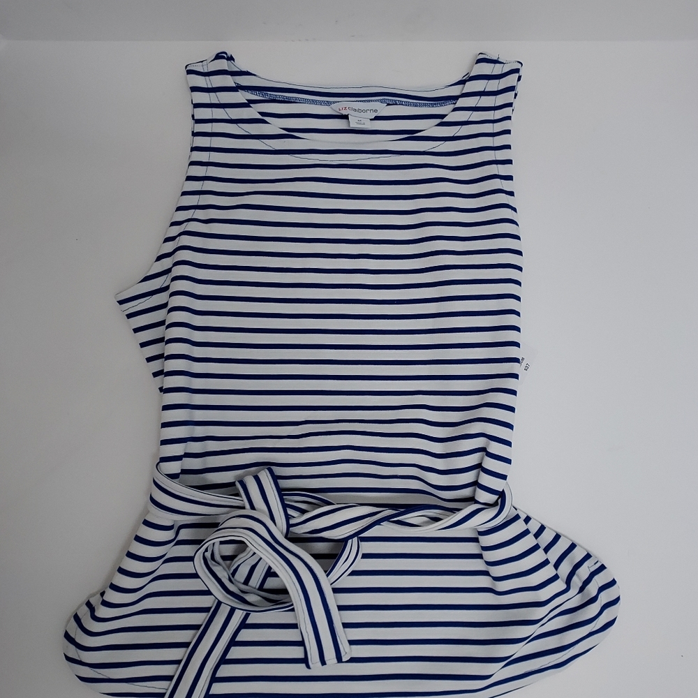 New Vintage Liz Clairnorne Nautical Navy Stripe Layering Shirt Sz Medium - Picture 1 of 5